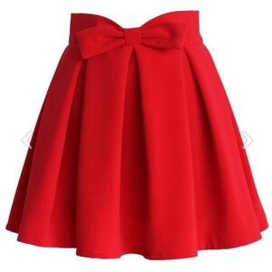 CHICWISH Sweet Your Heart Bowknot Pleated Skirt Ruby Red Size Small Like New